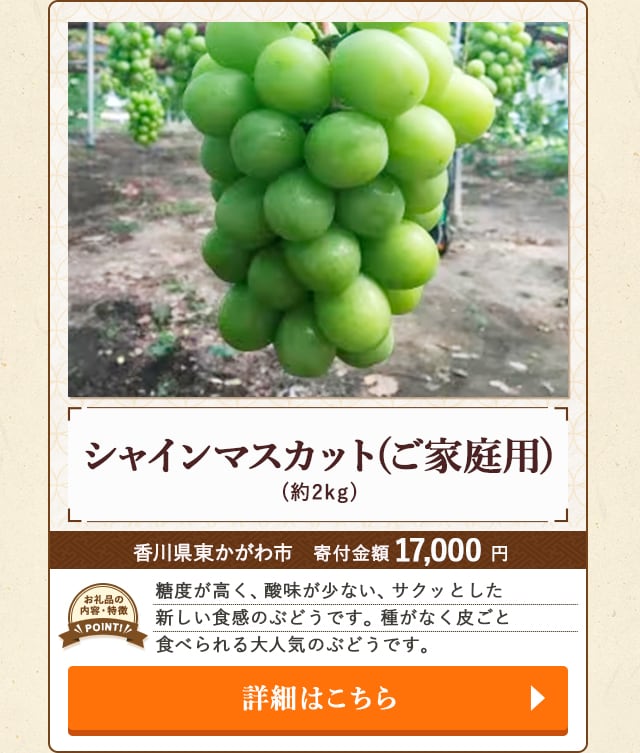 「シャインマスカット(ご家庭用)」(約2kg)/香川県東かがわ市