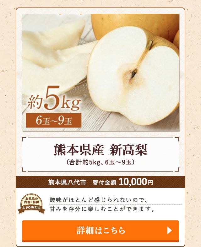 「熊本県産 新高梨」(合計約5kg、6玉～9玉)/熊本県八代市