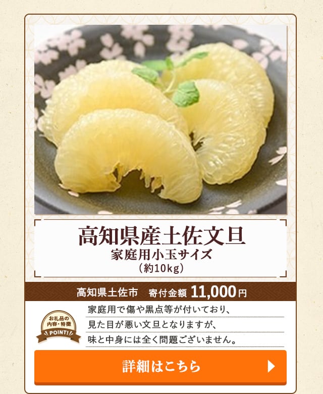 「高知県産土佐文旦 家庭用小玉サイズ」(約10kg)/高知県土佐市