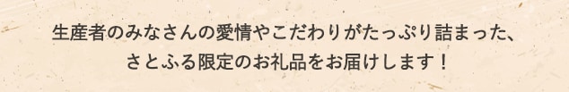生産者のみなさんの愛情やこだわりがたっぷり詰まった、さとふる限定のお礼品をお届けします！