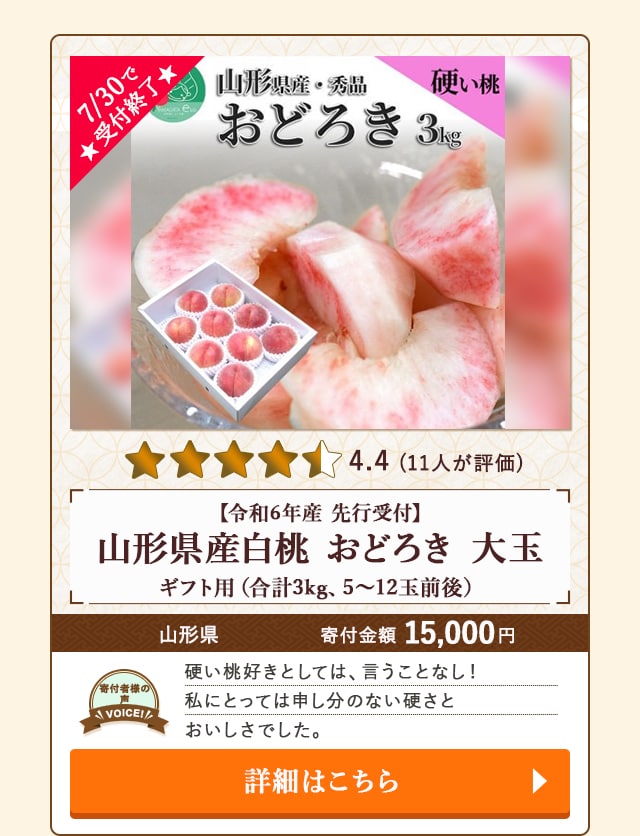 「【令和6年産 先行受付】山形県産白桃 おどろき 大玉 ギフト用」(合計3kg、5～12玉前後)/山形県
