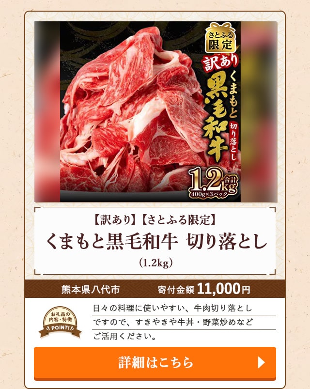 ★「【訳あり】【さとふる限定】くまもと黒毛和牛 切り落とし」(1.2kg)/熊本県八代市