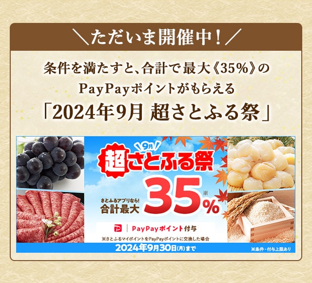 \ただいま開催中！/条件を満たすと、合計で最大《35%》のPayPayポイントがもらえる「2024年9月 超さとふる祭」
