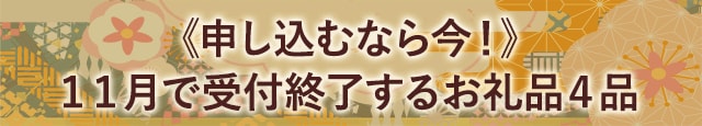 《申し込むなら今！》１１月で受付終了するお礼品４品
