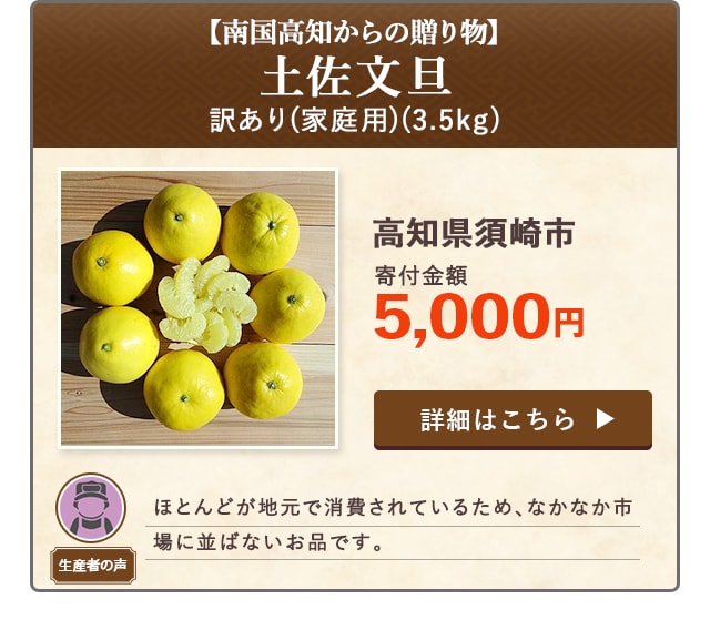 「【南国高知からの贈り物】土佐文旦 訳あり(家庭用)」(3.5kg)/高知県須崎市（寄付金額 5,000円）