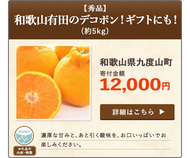 「【秀品】和歌山有田のデコポン！ギフトにも！」(約5kg)/和歌山県九度山町（寄付金額 12,000円）