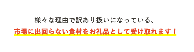 様々な理由で訳あり扱いになっている、市場に出回らない食材をお礼品として受け取れます！