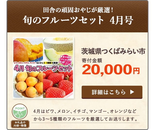 「田舎の頑固おやじが厳選！旬のフルーツセット 4月号」/茨城県つくばみらい市（寄付金額 20,000円）