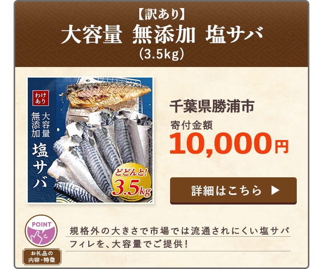 「【訳あり】大容量 無添加 塩サバ」(3.5kg)/千葉県勝浦市（寄付金額 10,000円）