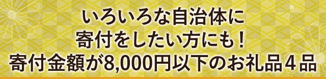 《いろいろな自治体に寄付をしたい方にも！》寄付金額が8,000円以下のお礼品４品