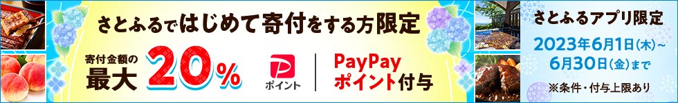 2023年6月 さとふるではじめて寄付をする方限定！寄付金額の最大20％PayPayポイント付与