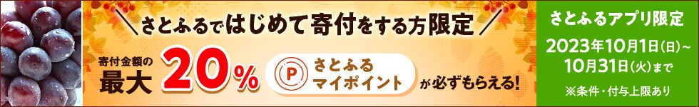 2023年10月 さとふるではじめて寄付をする方限定！寄付金額の最大20％さとふるマイポイント付与