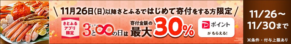 2023年11月 さとふるアプリで寄付金額の最大30％のPayPayポイント付与！