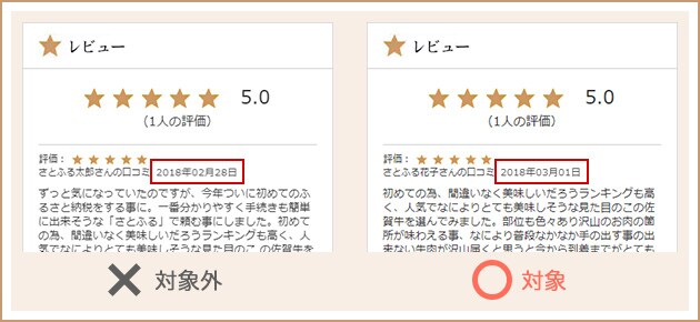 例)レビュー投稿(お礼品レビュー)に1件入っている