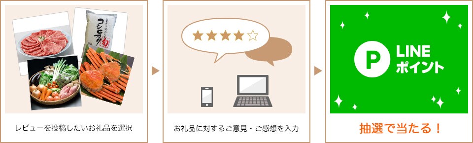 レビューを投稿したいお礼品を選択 お礼品に対するご意見・ご感想を入力 抽選で当たる!