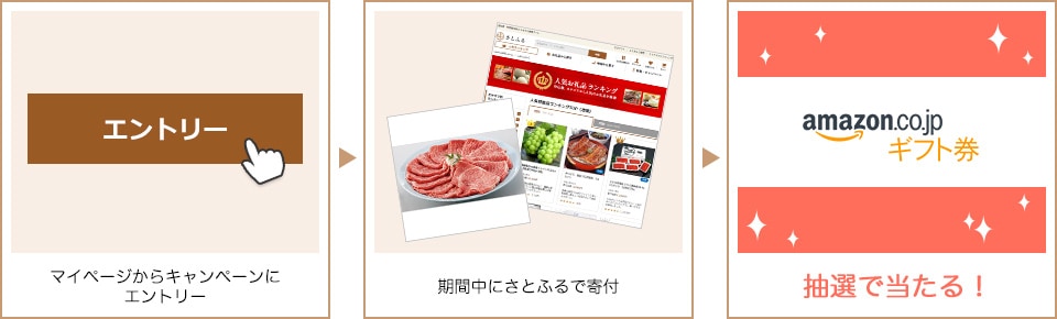 マイページからキャンペーンにエントリー 期間中にさとふるで寄付 抽選で当たる!