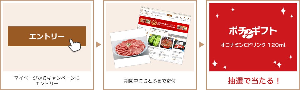 マイページからキャンペーンにエントリー 期間中にさとふるで寄付 抽選で当たる!