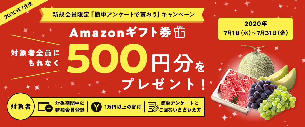 ふるさと納税 2020年7月度 新規会員限定『簡単アンケートで貰おう』キャンペーン