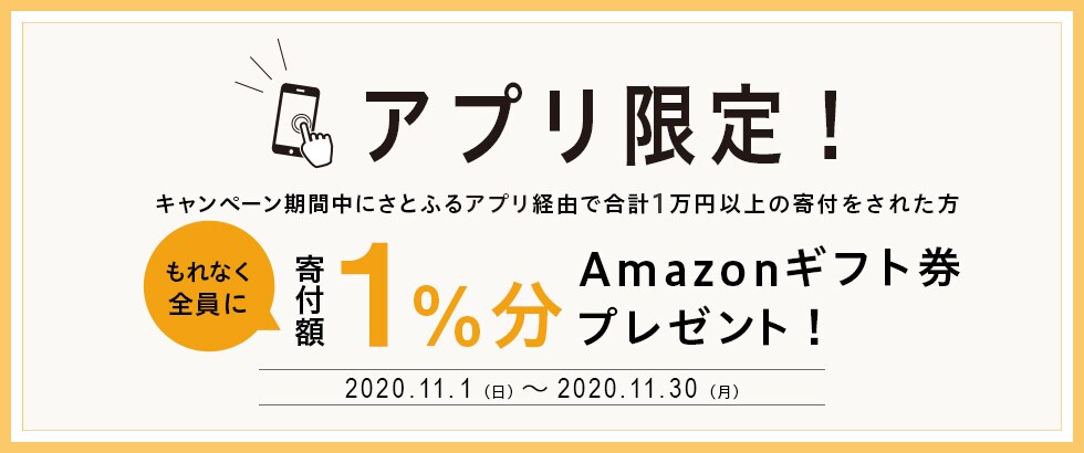 ふるさと納税 【アプリ限定】寄付額1％分Amazonギフト券プレゼントキャンペーン2020年11月度
