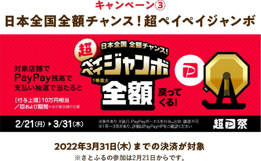 キャンペーン③日本全国全額チャンス！超ペイペイジャンボ