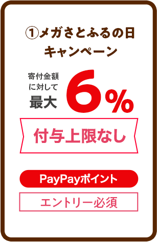①メガさとふるの日キャンペーン：最大6%（付与上限なし）