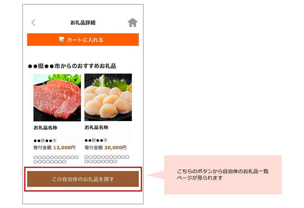 「この自治体のお礼品を探す」ボタンのイメージ