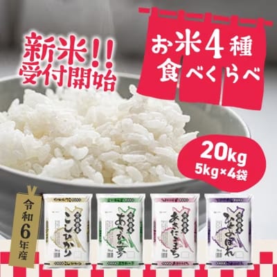 【令和6年産米 先行受付】〈2024年11月発送〉お米4種食べくらべ20kgセット 茨城県産