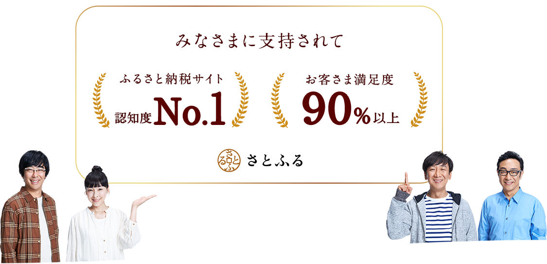 みなさまに支持されて、ふるさと納税サイト認知度No.1、お客さま満足度90%以上