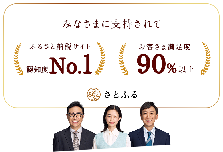 みなさまに支持されて、ふるさと納税サイト認知度No.1、お客さま満足度90%以上