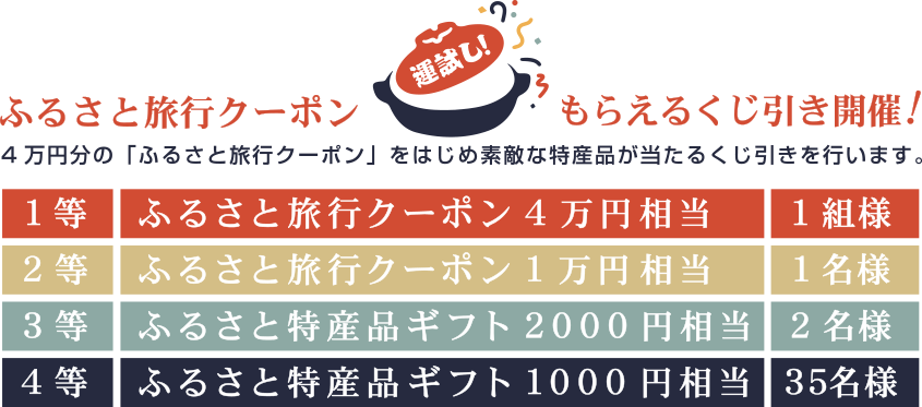 ふるさと旅行クーポンもらえるくじ引き開催!