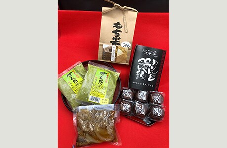 「天日干しもち米精米 ヒメノモチ」「山形県尾花沢産100% 秘伝豆ずんだ餡」「銀山温泉人気お土産 かりんとまんじゅう」「尾花沢牛 牛丼の具」