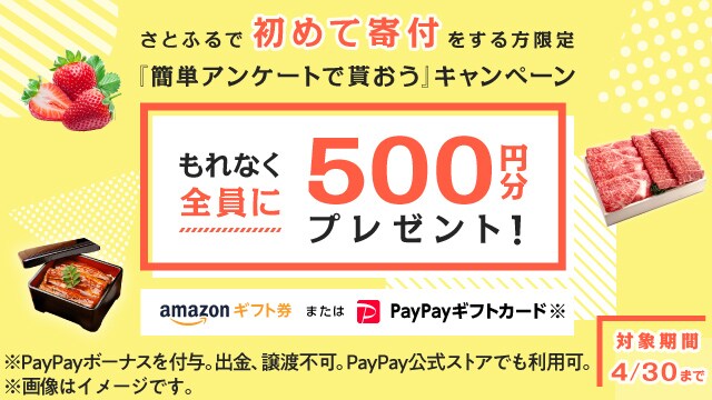 21年4月度 さとふるで初めて寄付をする方限定 簡単アンケートで貰おう キャンペーン ふるさと納税サイト さとふる