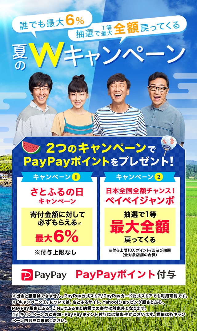 誰でも最大6％、抽選で1等最大全額戻ってくる 夏のWキャンペーン