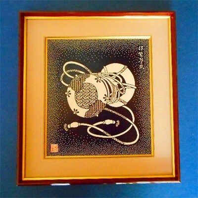 伊勢型紙色紙額　『鼓』