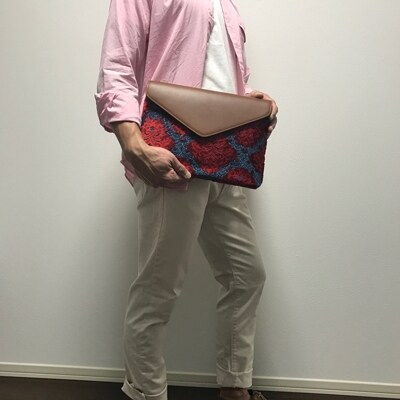 クラッチバッグ 菱小紋 レッド