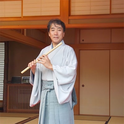 篠笛楽遂　ドレミ調六笨調子(B♭調)天地彫込み籐巻仕上げ、笛袋と篠製こはぜ付。