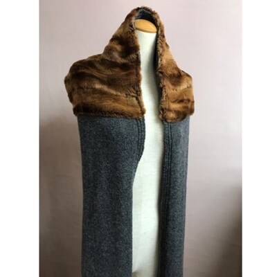 OKADA TEXTILEエコファーニットストール(グレー×キャメルファー)