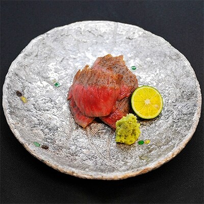 【美食家セット】唐津焼 玄窯・銀彩皿+A5ランク佐賀牛サーロインステーキ300g×2枚