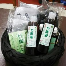 【いばらき竹灯籠セット】竹炭200g×6袋、竹酢液200ml×4本 (中カゴ付き)