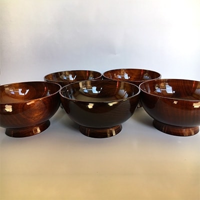 伝統的工芸品　南木曽ろくろ細工　栃　中椀5個セット