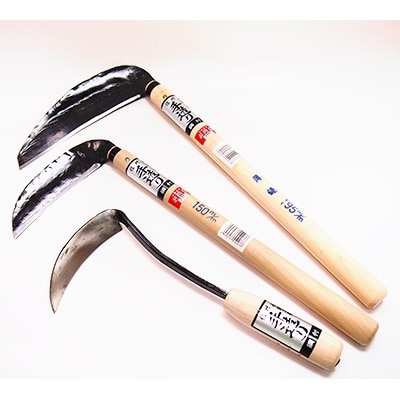 信州信濃町古間の手打ち鎌3点セット(ねじり鎌・草刈鎌150mm・草刈薄鎌195mm)