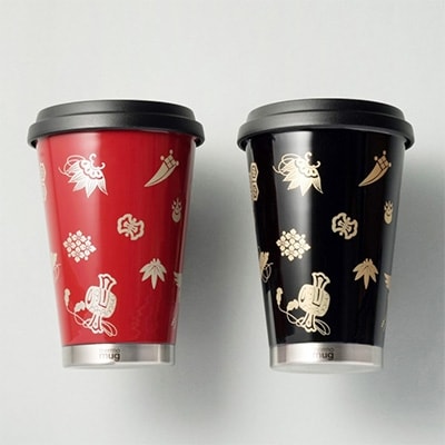thermo mug×越前漆器『うるしモバイルタンブラー 宝尽くし』黒色