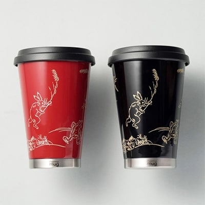 thermo mug×越前漆器『うるしモバイルタンブラー 鳥獣戯画』黒色