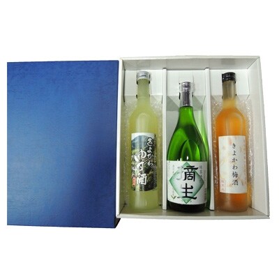 「きよかわ梅酒」「きよかわゆず酒」各500mlと「緑茶焼酎 摘生(つみき)720ml」 計3本セット
