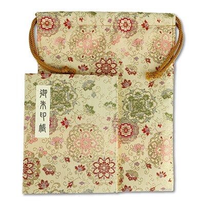高野山法徳堂/美しい金襴と和紙の代表格「雁皮紙」で作った御朱印帳と巾着セット 華紋唐草(金)