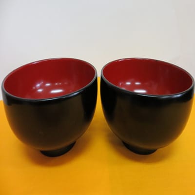 木製漆塗黒内朱椀2客セット