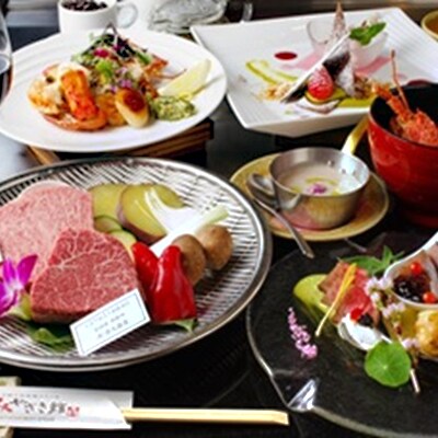 【鉄板焼】霜降り宮崎牛と海鮮の贅沢コース ペアお食事券