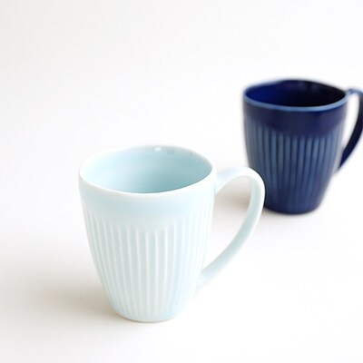 【波佐見焼】一龍陶苑しのぎシリーズ　マグペアセット(瑠璃・青磁)CC13