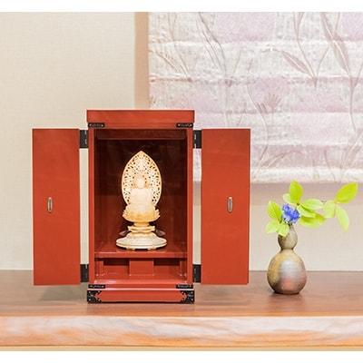 仙台箪笥 仙台厨子 二枚扉 朱色漆塗り KM-22E (お申込書返送後3ヶ月～8ヶ月以内で発送)