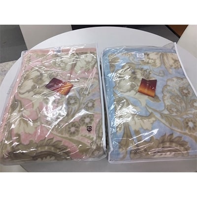 綿100%(毛羽部分)　綿マイヤー毛布　ブルー系